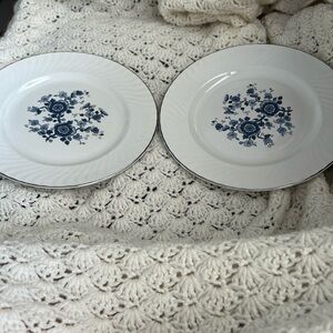 Set of 2 Royal Blue Ironstone Enoch Wedgwood (Tunstall) Dinner Plates